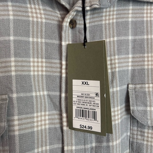 NWT Goodfellow & Co Men’s Casual Button Up Gray Plaid Long Sleeve Shirt-Size XXL - Picture 4 of 6
